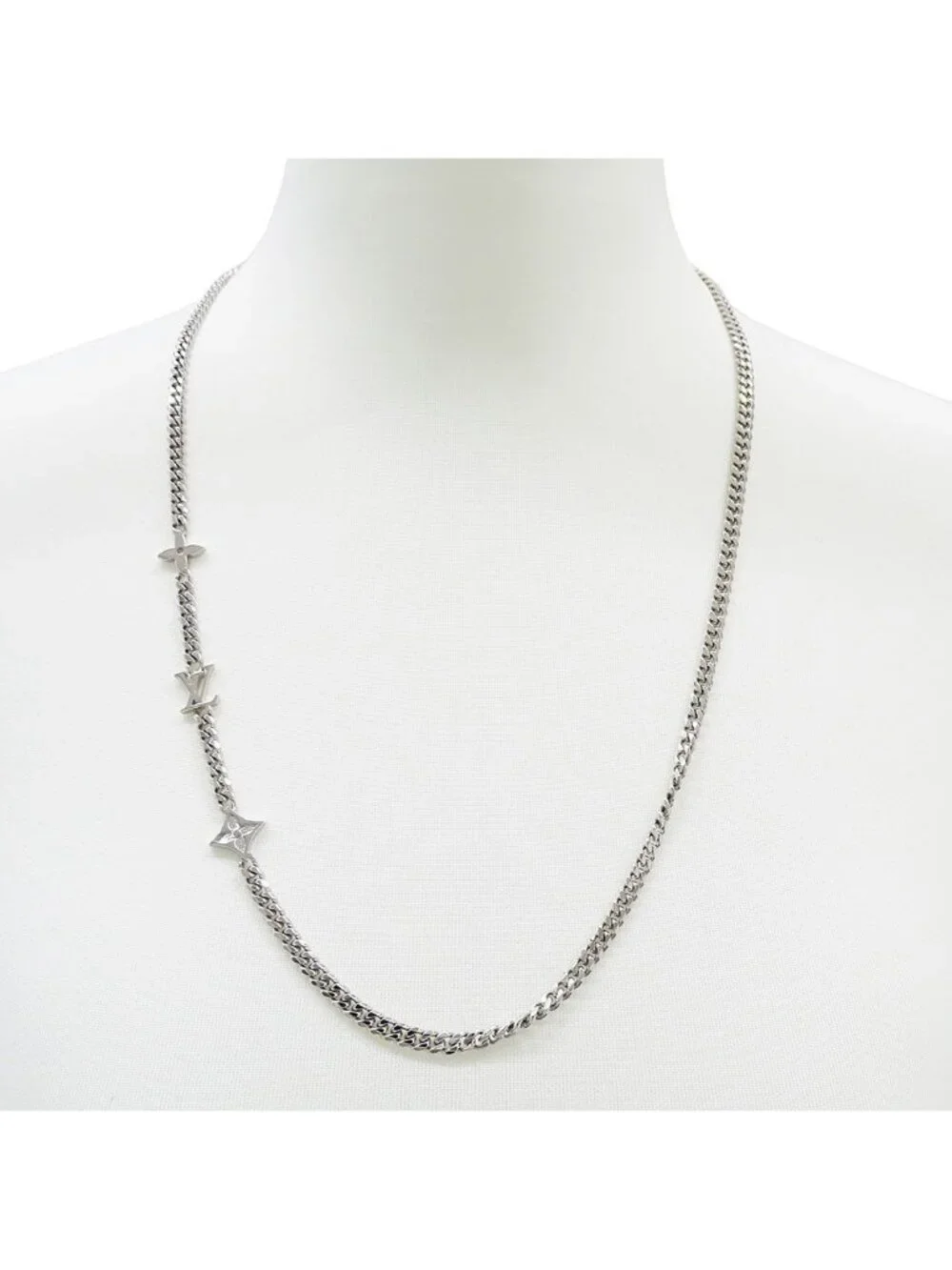 Louis Vuitton Necklace Metal Monogram Low Silver Logo Chain